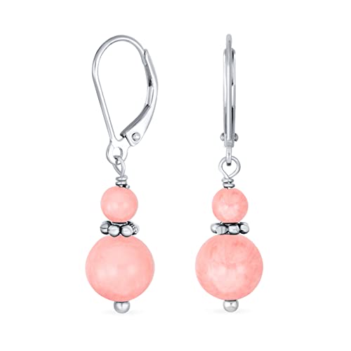 Edelstein Natural Pink Coral Boho Bali Milgrain Edged Beaded Rondel Separator Double Ball Round Drop Dangle Earrings For Women Teen .925 Sterling Silver Lever Back von Bling Jewelry