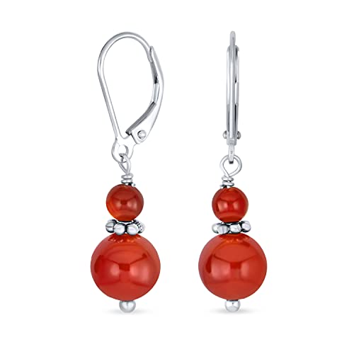 Edelstein Natural Red Carnelian Boho Bali Milgrain Edged Beaded Rondel Separator Double Ball Round Drop Dangle Ohrringe Für Frauen Teen .925 Sterling Silber Lever Zurück von Bling Jewelry