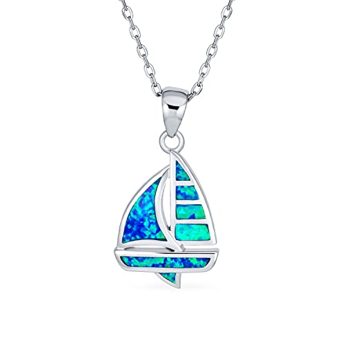 Edelstein Nautischen Boot Sommer Karibik Urlaub Schiff Seemann Erstellt Blau Opal Segelboot Halskette Anhänger Für Frauen Teen .925 Sterling Silber Mittel von Bling Jewelry