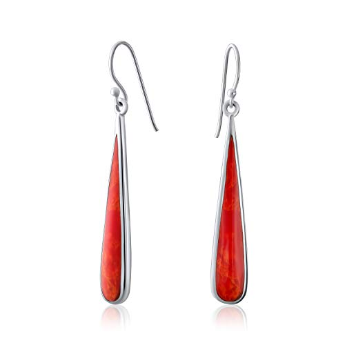 Einfache Boho-Ohrringe in Orange-Rot-Koralle mit flacher Tropfenform für Frauen und Teenager, .925 Sterling Silber Fischhaken-Drahtfaden. von Bling Jewelry