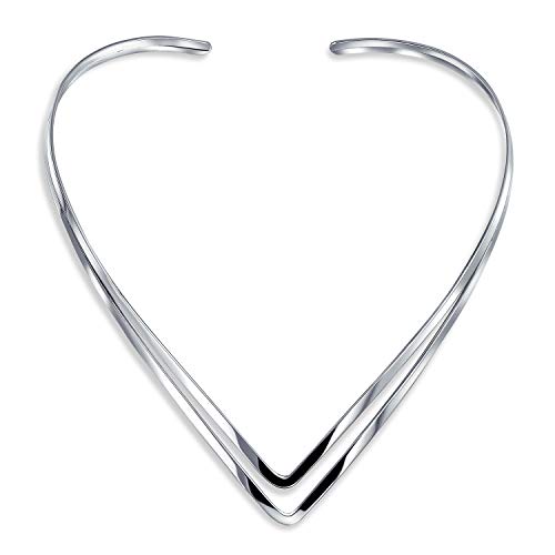 Bling Jewelry Einfache Einfache Choker Double V Form Geometrische Kragen Erklärung Halskette Für Frauen .925 Silber Sterling von Bling Jewelry
