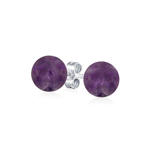 Einfache Edelstein Lila Amethyst Runde Kugel Ohrstecker Für Frauen .925 Sterlingsilber 8MM Februar Geburtsstein von Bling Jewelry