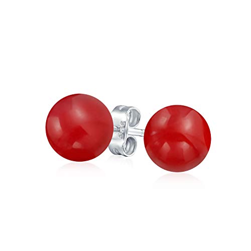 Einfache Gefärbte Rote Natürliche Korallenkugel Runde Steckerohrringe Für Frauen Aus .925 Sterling Silber 10MM von Bling Jewelry