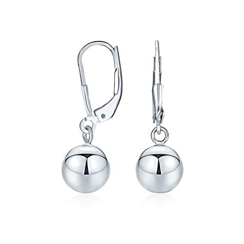 Einfache Basic Dangling Hebel Zurück Runde Perle Ball Drop Ohrringe Für Frauen .925 Sterling Silber 8Mm von Bling Jewelry