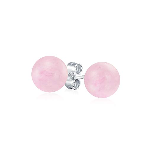 Einfache Halbedelstein Ohrringe Aus Hellrosa Quarz Rundkugel Für Frauen Teenager .925 Sterlingsilber 8MM von Bling Jewelry