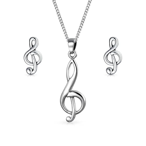 Einfache Klassische Sänger Musiker Lehrer Schüler Violinschlüssel Musiknoten Ohrringe Stecker & Anhänger Halskette Für Teenager Frauen.925 Sterling Silber Schmuckset von Bling Jewelry