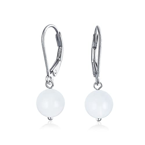 Einfache Plain White Jade Edelstein Runde Baumeln Hebel Zurück Ball Drop Ohrringe Für Frauen .925 Sterling Silber von Bling Jewelry