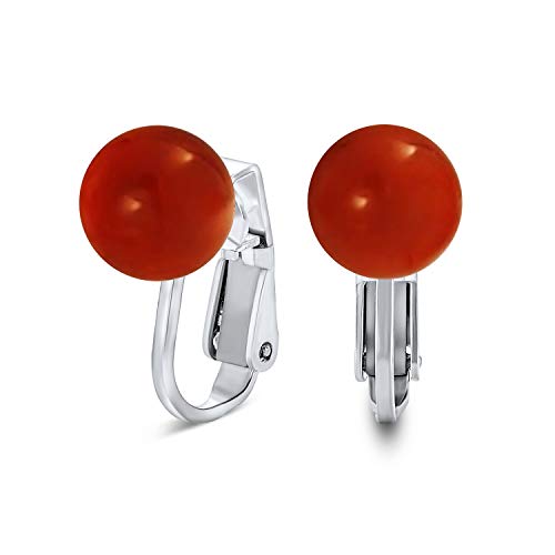 Einfache Rot-Orange Gefärbte Koralle Runde Kugel Perle Clip Auf Ohrstecker Für Frauen .925 Sterling Silber 8Mm von Bling Jewelry