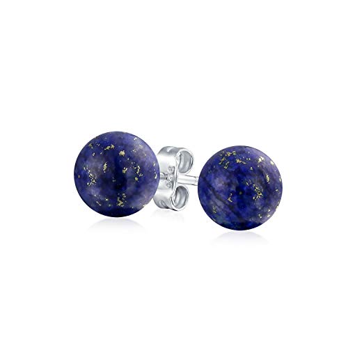 Einfache Schlichte Dunkelblaue Lapislazuli Edelstein Rundkugel Ohrstecker Für Frauen Und Männer .925 Sterlingsilber 8MM von Bling Jewelry