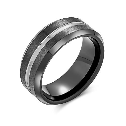 Bling Jewelry Einfacher Schwarzer Silber Zweifarbiger Center Paare Titan Ehering Für Männer Für Frauen Kompfort Fit 8Mm von Bling Jewelry