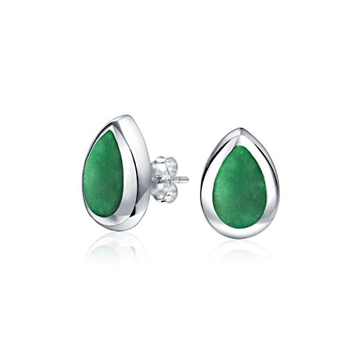 Einfache Halbedelstein Tropfen Birne Geformt Grüner Achat Simuliert Jade Lünette Set Ohrstecker Für Frauen .925 Sterling Silber von Bling Jewelry