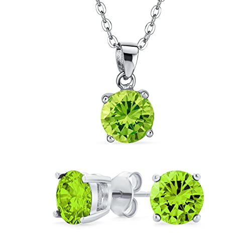 Bling Jewelry Einfaches Zartes 2CT Rundes AAA CZ Brillantes Solitär Anhänger Ohrstecker Schmuckset Für Frauen Teenager .925 Sterling Silber Geburtsmonat Farben von Bling Jewelry