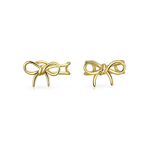 Einfache Zierliche Schleifenband Knorpel Ohrmanschetten Clip Wrap Helix Ohrringe Paar Nicht Durchbohrtes Ohr 14 Karat Vergoldetes .925Er Sterlingsilber von Bling Jewelry