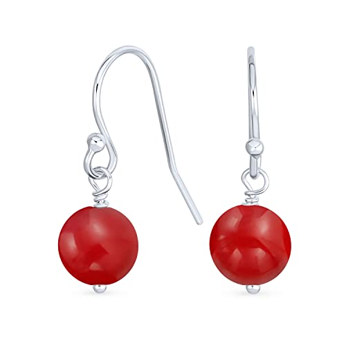 Einfache Schlichte Edelstein Gefärbte Rote Natürliche Korallenkugel Runde Tropfen Ohrringe Für Frauen Teenager.925 Sterlingsilber von Bling Jewelry