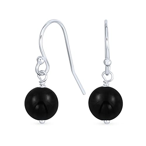 Einfache, Schlichte, Grundlegende Runde Onyx-Perlen-Ball-Dangle-Ohrringe Mit Französischem Fischhaken-Draht Für Frauen Und Jugendliche In Schwarz.925 Sterling Silber von Bling Jewelry