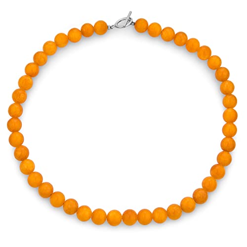 Bling Jewelry Einfacher, Glatter Westernschmuck, Klassisch, Gelb, Orange, Jade, Rund, 10 Mm, Perlenstrang, Halskette Für Frauen, Teenager, Versilbert, Kippverschluss, 18 Zoll von Bling Jewelry