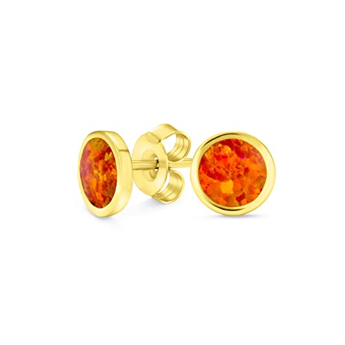 Einfache Schillernde Edelstein Lünette Einstellung Flachen Runden Kreis Erstellt Orange Feuer Opal Ohrstecker Für Frauen 14K Gold Plattiert .925 Sterling Silber Kleine 5Mm Oktober Birthstone von Bling Jewelry