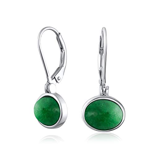 Einfache Schlichte Ohrhänger Mit Grünem Jade Oval Edelstein Im Zargenfassung Für Frauen Und Teenager Aus 925Er Sterlingsilber 7 MM von Bling Jewelry
