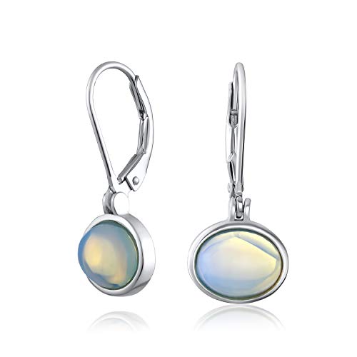 Einfache Schlichte Irisierende Weiße Regenbogen Mondstein Ovalfassung Hebelrückfall Ohrringe Für Frauen Teenager .925 Sterlingsilber 7MM von Bling Jewelry
