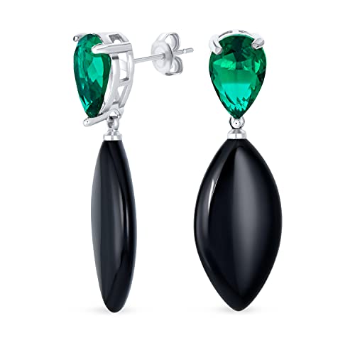 Einzigartige Geometrische Lineare Schwarze Onyx Tropfenform Grüne CZ & Natürliche Mehrstöckige Edelstein Party baumelnden Ohrringe für Frauen in versilbert von Bling Jewelry