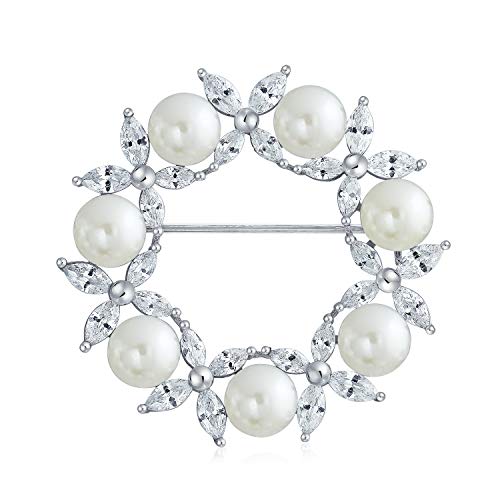 Elegante Bräutigam Ferien Marquise CZ Cubic Zirconia Runde Weiß Simuliert Perle Kranz Kreis Schal Brosche Pin Für Frauen Hochzeit von Bling Jewelry