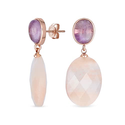 Elegante Edelstein Lila Amethyst Oval Akzent Natürliche Briolette Pfirsichrosa Rose Quarz Facettierte Ovale Tropfenohrringe Für Frauen Roségoldbeschichtet von Bling Jewelry