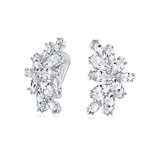 Elegante Klassische Bräutigam Marquise Cut Clusters Aaa Cubic Zirconia CZ Blatt Clip On Ohrringe Für Frauen Hochzeit Abschlussball Feierlich Party Silber Vergoldet von Bling Jewelry