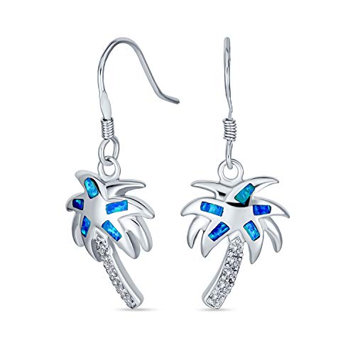 Blauer Opal Strand Tropischen Inlay Palme Baumeln Französisch Draht Ohrringe Für Frauen .925 Sterling Silber von Bling Jewelry