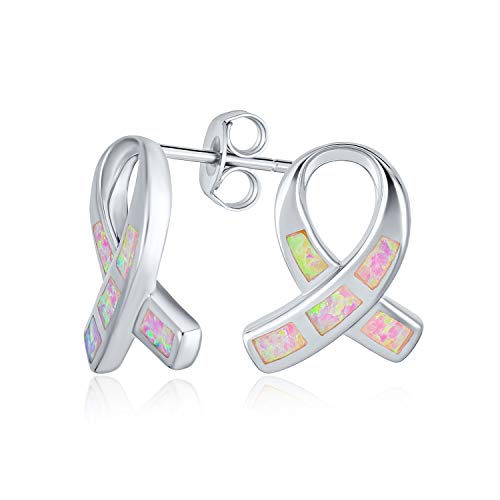 Erstellt Rosa Opal Band Für Brustkrebs-Bewusstsein Ohrstecker Für Frauen .925 Sterling Silber 8Mm Oktober Birthstone von Bling Jewelry