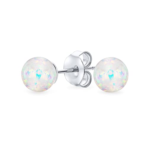 Minimalistische Einfache Runde Perle Edelstein Erstellt Opalisierende Weiße Regenbogen Opal Kugel Ohrstecker Für Frauen Oktober Birthstone 6Mm von Bling Jewelry