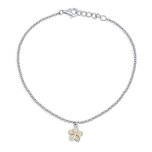 Erstellt Weißen Opal Inlay Plumeria Blume Fußkettchen Link Kette Knöchel Armband Für Frauen Sterling Silber Einstellbar von Bling Jewelry