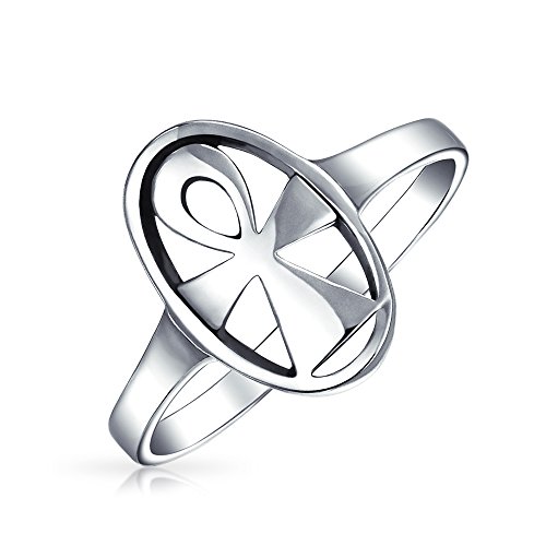 Ewiger Schlüssel Des Lebens Religiöses Oval Signet Ägyptisches Ankh Kreuz Ring Für Frauen Für Männer .925 Sterling Silber von Bling Jewelry