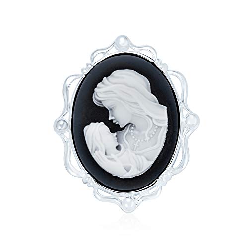 Klassische Antike Vintage Stil Schwarz Weiß Geschnitzt Oval Umrahmt Viktorianischen Lady Portrait Mutter Und Kind Cameo Anhänger & Brosche Halskette Für Frauen Mutter .925 Sterlingsilber von Bling Jewelry