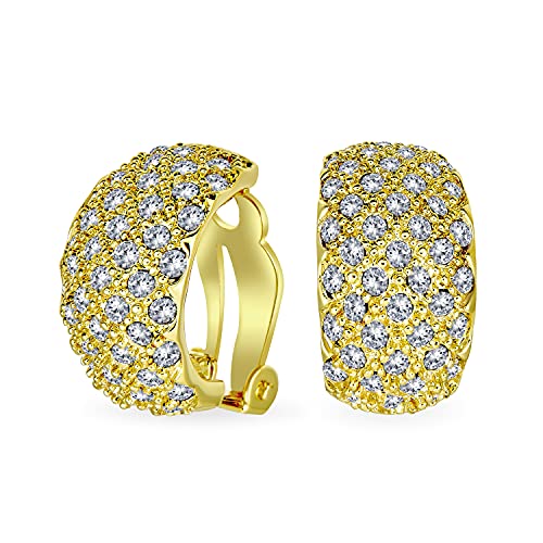 Fashion Bräutigam Pave Encrusted Crystal Wide Halb Dome Clip On Earrings For Freundin Wedding Party Non Pierced Ears Yellow Gold Vergoldet von Bling Jewelry