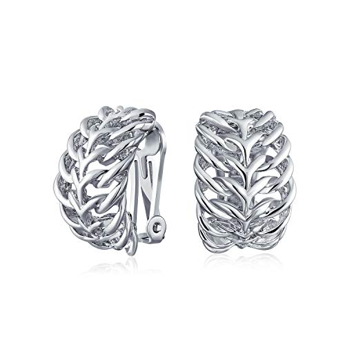 Mode Offenes Gewebe Kabel Blatt Feder Breite Halbkreolen Clip On Ohrringe Für Frauen Nicht Gepiercte Ohren Rhodium Beschichtetes Messing von Bling Jewelry