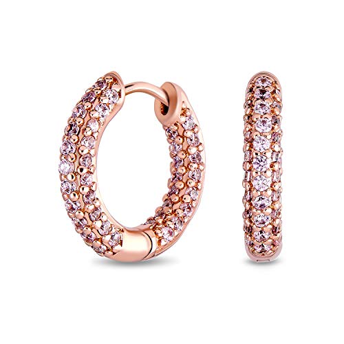 Feierlich Party Rosa Pave Cz Inside Out Kleine Röhre Huggie Hoop Ohrringe Für Frauen Cubic Zirconia Rosengold Vergoldet .75 Zoll-Durchmesser von Bling Jewelry