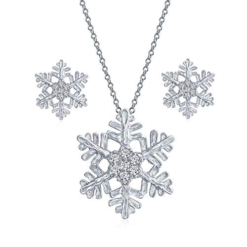 Urlaubsparty Winterblume Weihnachtsschmuck-Set Mit Cz-Akzent Zweig-Schneeflocken-Anhänger-Halskette Und Steckerohrringen Für Frauen Und Jugendliche Aus .925Er Sterlingsilber von Bling Jewelry