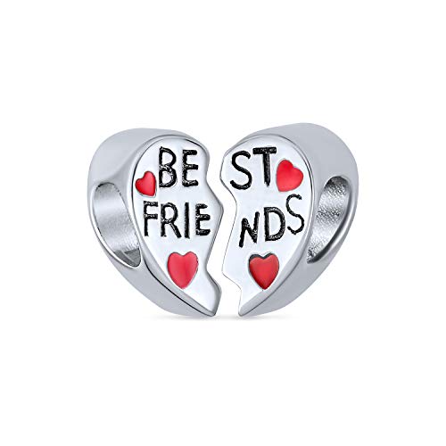 Bling Jewelry Für Immer Sis Bff Split Rotes Herz Zwei Stück Beste Freunde Charme Bead Für Frauen Teen Sterling .925 Silber Fit Europäischen Armband von Bling Jewelry