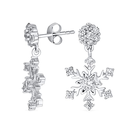 Frozen Winter Holiday Party CZ Kubikzirkonia Weihnachtsblumen Schneeflocken Ohrstecker Mit Anhängern Für Frauen Teenager .925 Sterling Silber Bügelverschluss von Bling Jewelry