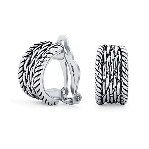 Gedrehtes Kabel Kette Weben Halbe Reifen Clip Auf Ohrringe Knopf Stil Nicht Durchbohrt Ohren Oxidiert Silber Ton Plattiert Messing von Bling Jewelry