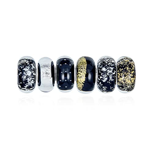 Gemischter Satz Von 6 Bündel .925 Sterling Silber Kern Transluzent Schattierungen Von Weiß Schwarz Spray Specs Gold Und Silber Folie Murano Glas Charme Bead Spacer Fits Europäischen Armband Teen Gemischter Satz Von 6 Bündel .925 Sterling Silber Kern Transluzent Schattierungen Von Weiß Schwarz Spray Specs Gold Und Silber Folie Murano Glas Charme Bead Spacer Fits Europäischen Armband Teen von Bling Jewelry