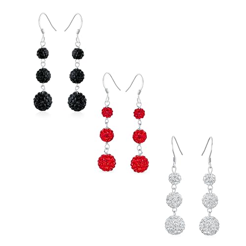 Gemischtes Bundle Set Aus 3 Kristall Pave Rund Graduierten Drei Tier Discokugel Linearen Hängeohrringen Für Frauen Teenager. 925 Sterling Silber von Bling Jewelry