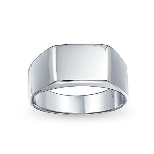 Bling Jewelry Geometrischer anpassbarer gravierter einfacher breiter rechteckiger Initialen-Monogramm-Siegelring für Männer .925 Sterlingsilber glänzendes Finish von Bling Jewelry