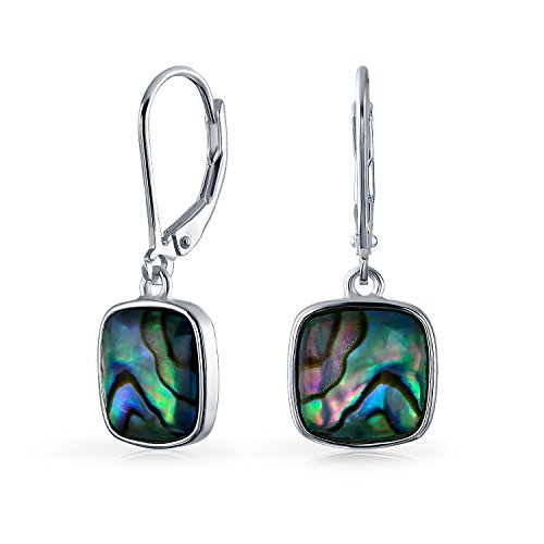 Geometrische Irisierende Regenbogen Natur Abalone Schale Natürliche Quadratische Lange Tropfenohrringe Für Frauen Teenager .925 Sterling Silber Hebelverschluss von Bling Jewelry