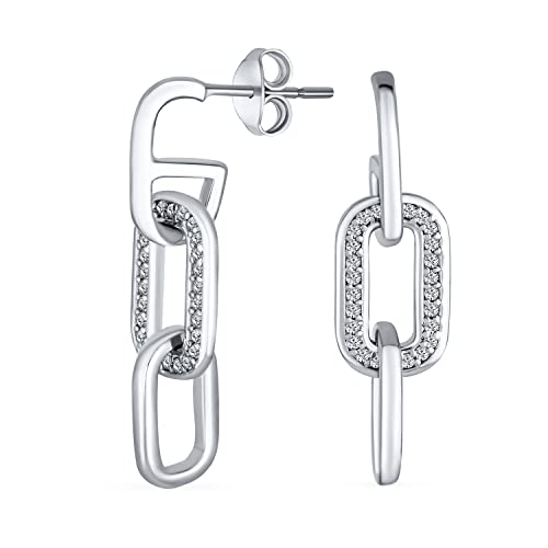 Geometrische Vertikale U Rechteck Micro Pave Cz 3 Kette Link Dangling Büroklammer Ohrringe Von Frauen .925 Sterling Silber von Bling Jewelry