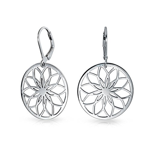 Geometrische Blumengarten Runde Kreis Scheibe Ausschnitt Blume Ohrringe Für Frauen Teenager .925 Sterling Silber Hebel Zurück von Bling Jewelry