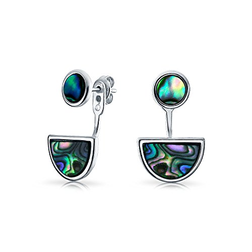 Geometrische Boho-Kreis-Scheibe Halbmond Abalone-Muschel Vorder- und Rückseite Ohrringe mit Stecker Abnehmbare Jacke für Frauen .925 Sterlingsilber von Bling Jewelry