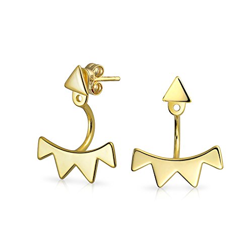 Geometrische Dreieck Fransen Spike Front Zurück Ohr Jacke Ohrringe Für Frauen Für Teenager 14K Gold Vergoldet .925 Sterling Silber von Bling Jewelry