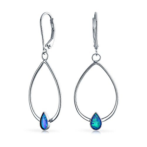 Geometrische Dünn Erstellt Blauen Opal Akzent Hebel Zurück Offener Ovaler Reifen Baumeln Ohrringe Für Frauen Sterling Silber von Bling Jewelry