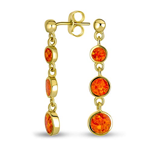 Geometrische Edelstein 3 Lünette Runde Scheibe Linear Orange Feuer Kreis Opal Ohrringe Für Frauen 14K Vergoldet .925 Sterlingsilber Baumeln von Bling Jewelry